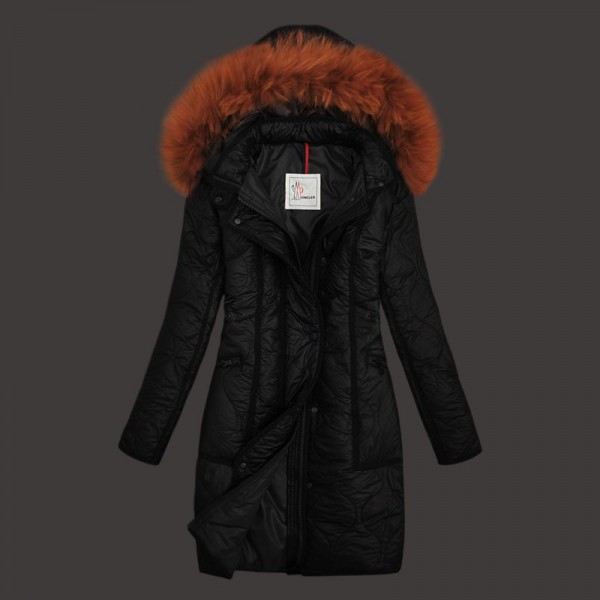 Moncler Donna lungo caldo Giù cappotto nero Presa M1113